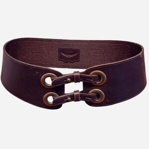 Anthropologie Lucky Penny brown leather corset belt brass buckles Y2K Style